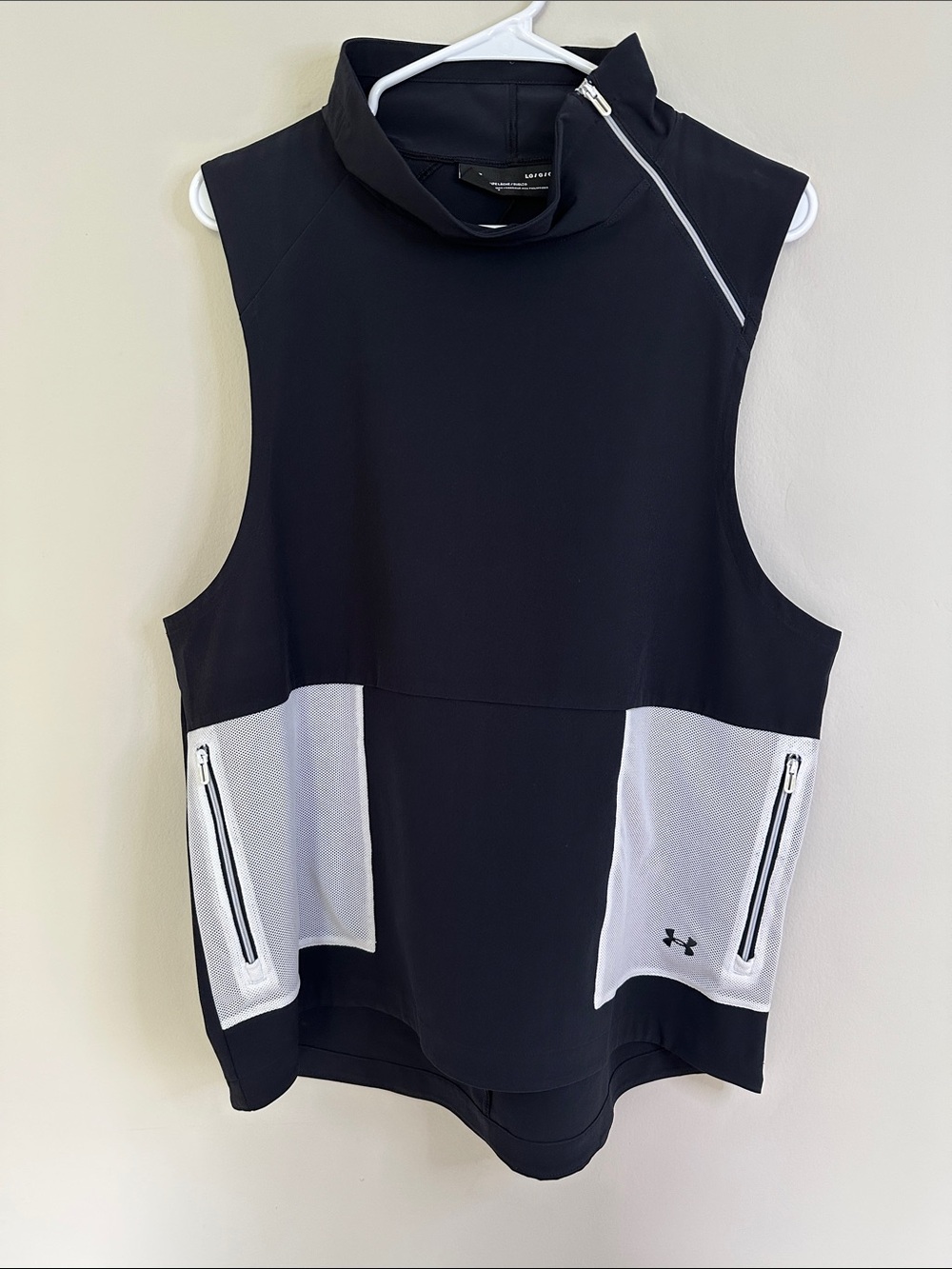 Under Armour Black Sleeveless Zip-Accent Training Tank with White Panels